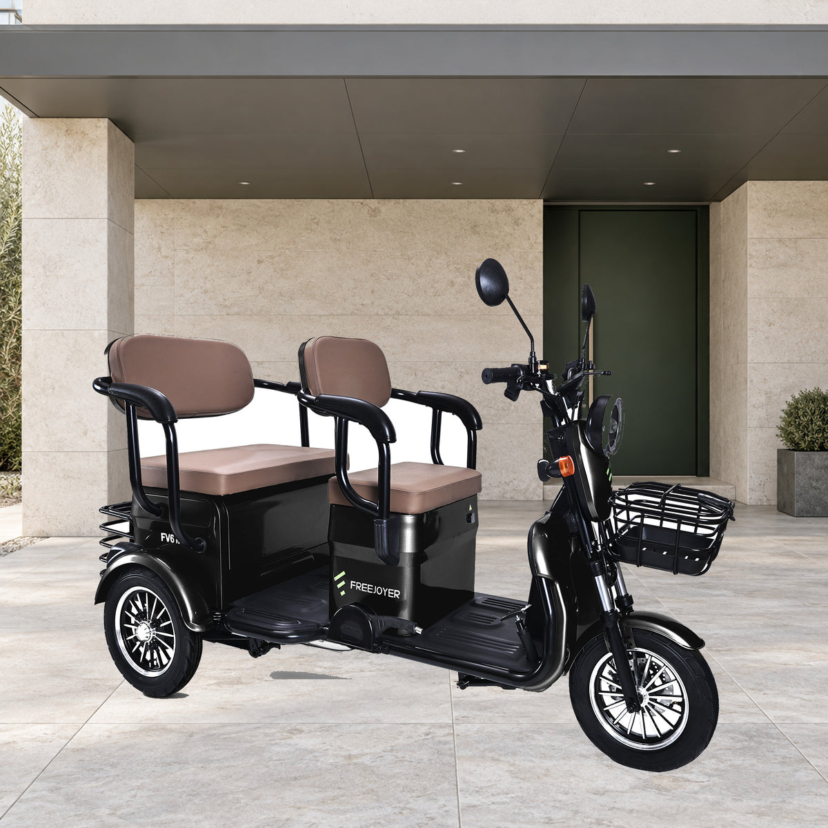 Black Freejoyer FV6 MAX at a covered stone entrance
