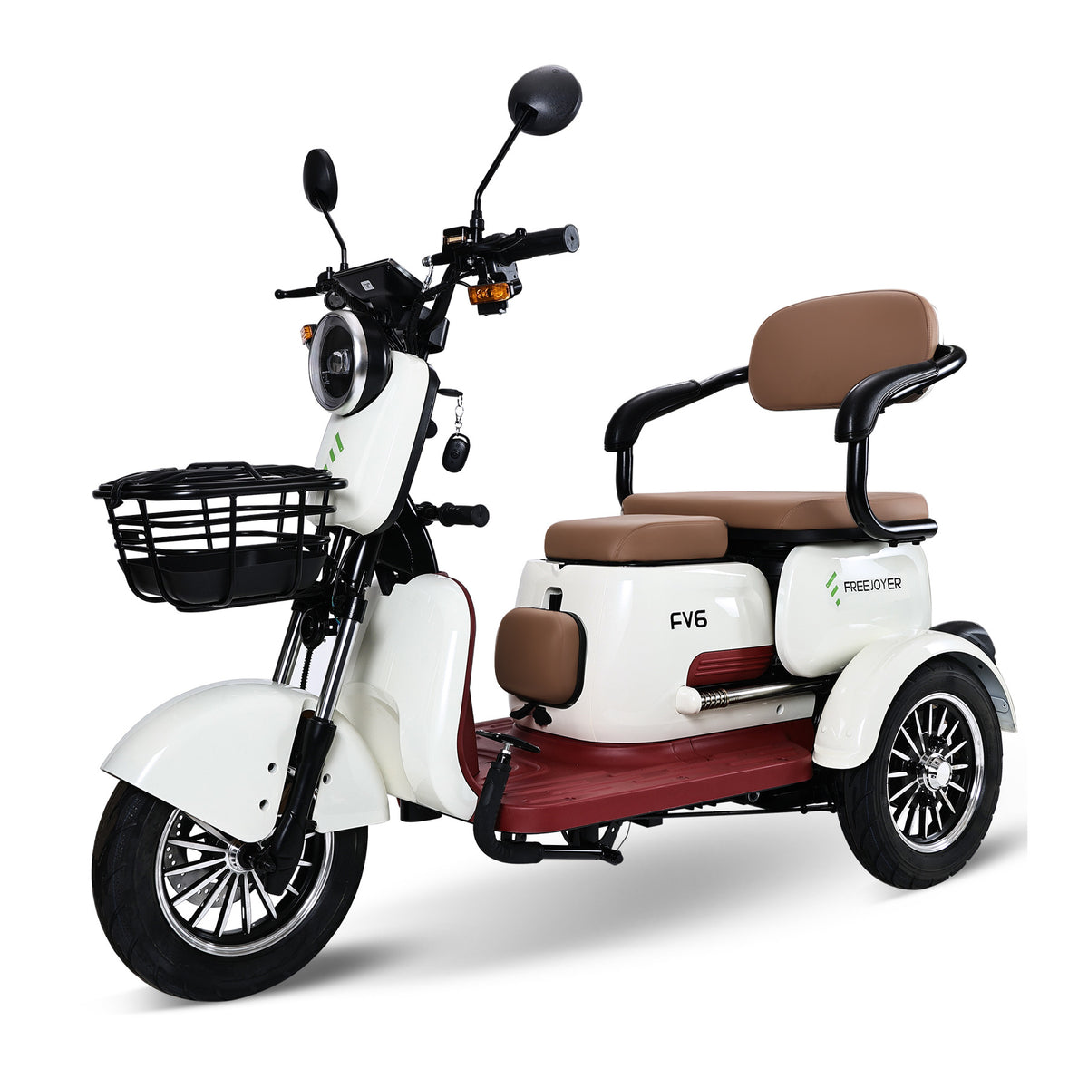 White Freejoyer FV6 electric three-wheel vehicle, front three-quarter view