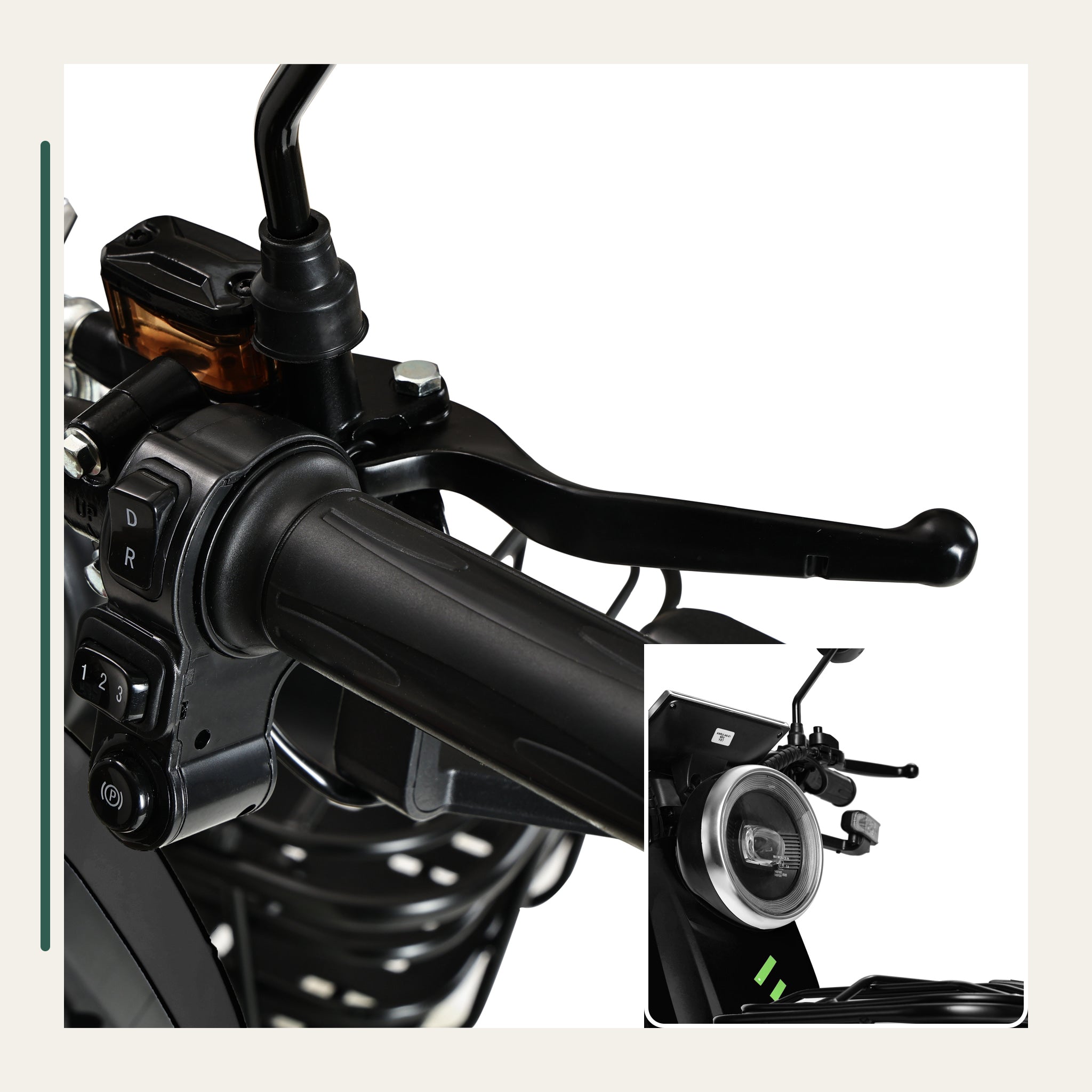 FV6 handlebar controls and front lamp details